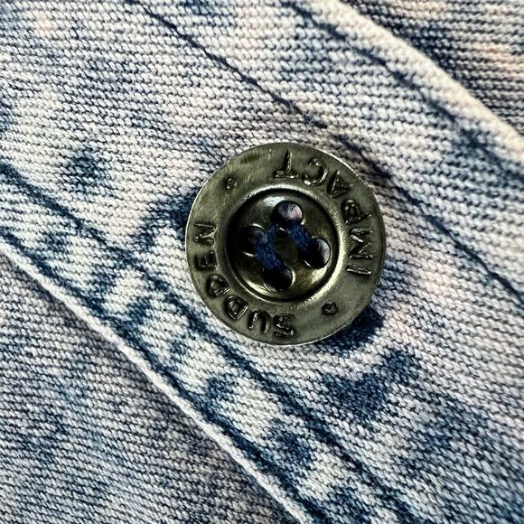 Sudden Impact Vintage Pink Stone Washed 1980's Denim Button Down Shirt SZ Small - Picture 7 of 7